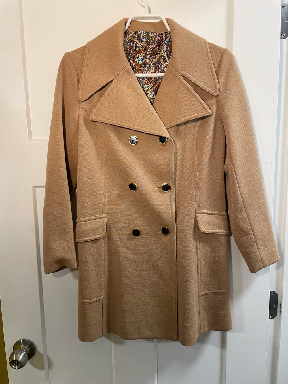 Classic Camel Double-Breasted Women's Paisley Lining Coat